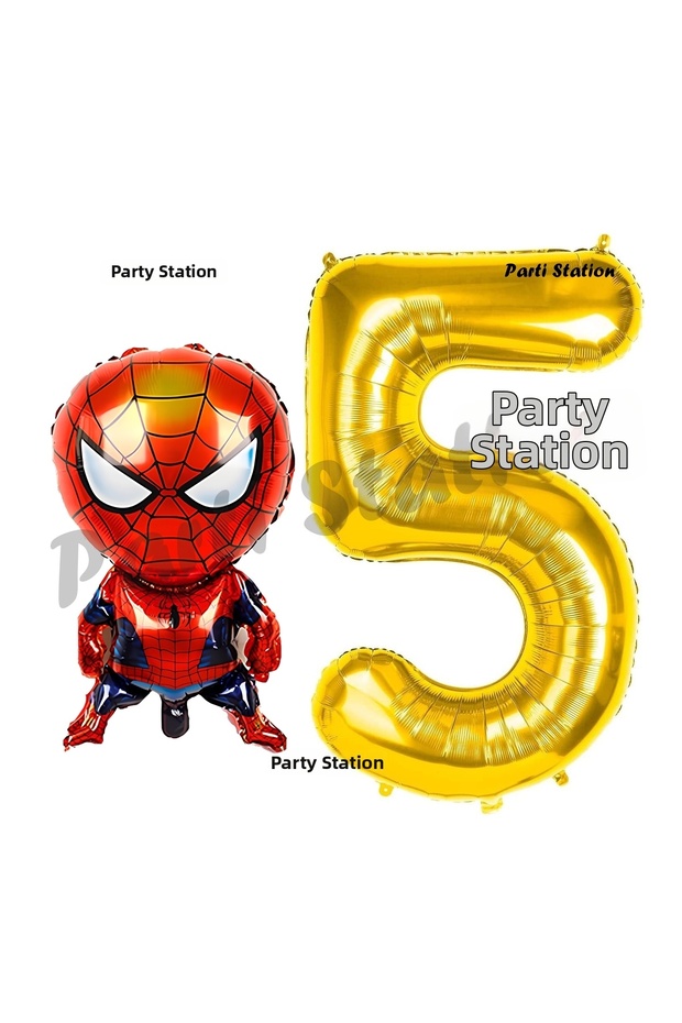 Spiderman 5th Birthday Balloon and Gold Number Balloon Birthday Party Set Spiderman Balloon Set