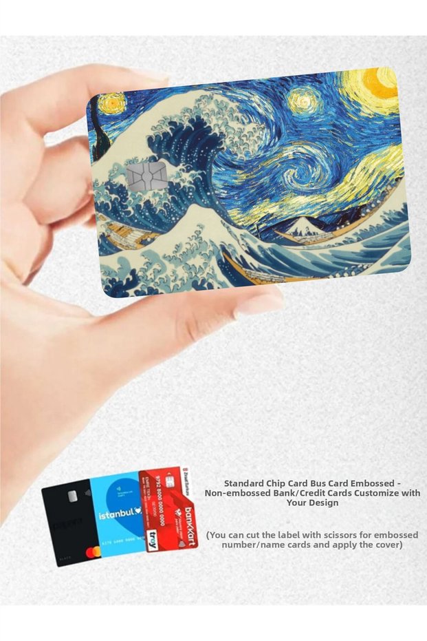Starry Night Kanagawa Theme Design - Papara, Tosla, Bus Card Covering Sticker for Credit Card