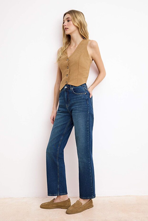 Mavi More Sustainable Yüksek Bel Az Esnek Straight Düz Kesim Jeans TWOSS26JE00159 - 2