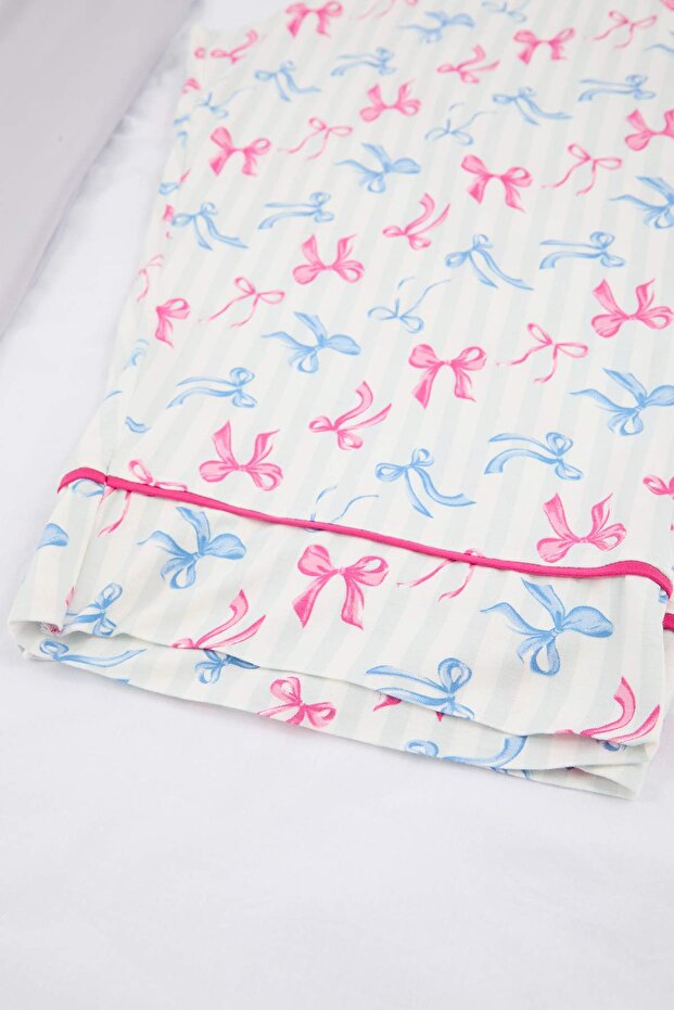 Çok Renkli-Gri Çiçekli Yumuşak Tuşeli 2'li Kapri Boy Büyük Beden Pijama Altı TBBSS26IA00008 - 10