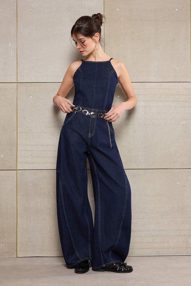 Teen Mavi Askılı Az Esnek Baggy Fit Denim Tulum TWOSS26TU00001 - 1