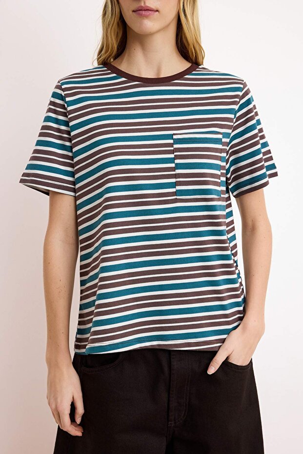 Çok Renkli Regular/Normal Kalıp Kısa Kollu Tok %100 Pamuk Örme T-Shirt TWOSS26TS00028 - 3