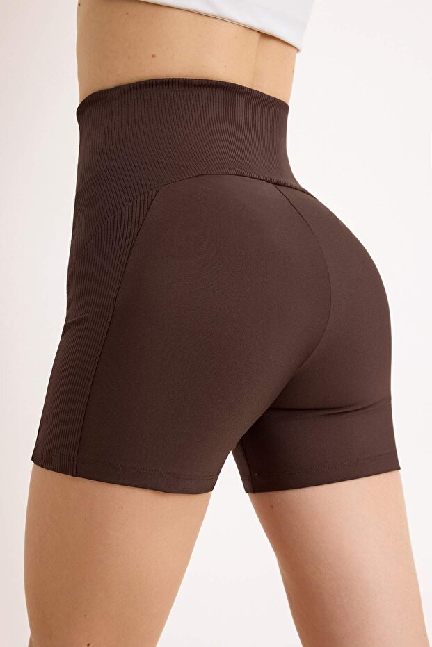 Kahverengi Örme Spor Şort/Kısa Tayt THMSS26TY00008 - 3