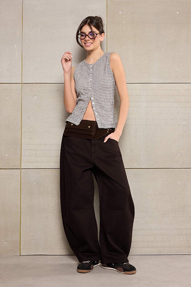 Teen Çok Renkli Çizgili Fitted/Vücuda Oturan Düğmeli Kolsuz Dokulu Örme Bluz TWOSS26BZ00260 - 2