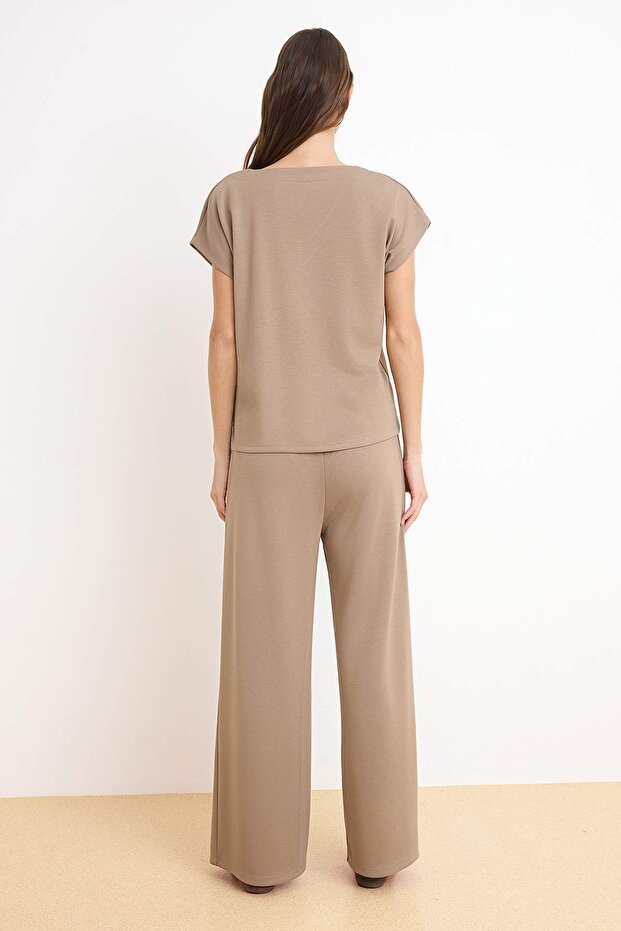 Vizon V yaka Oversize/Geniş Kalıp Örme Alt-Üst Takım TWOSS25AU00012 - 4