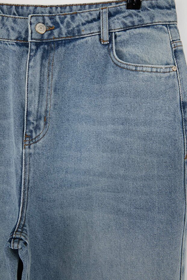 Mavi Paça Kesikli Lastikli Bel %100 Pamuk Non-Stretch Geniş Paça/Wide Leg Jeans TBBSS26CJ00016 - 6