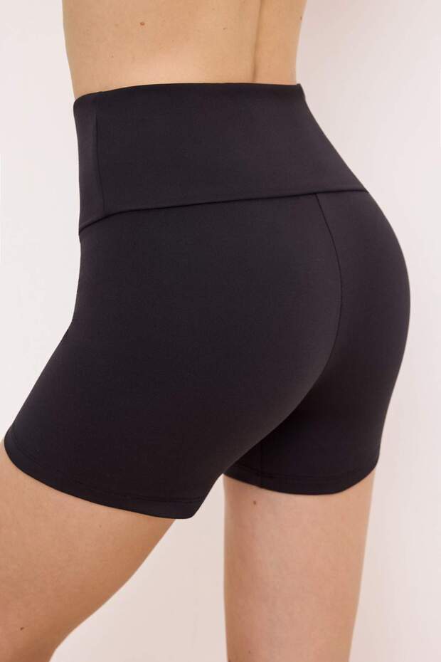Siyah Bel Katlamalı Fırçalı Soft Kumaş Spor Tayt THMSS26TY00011 - 3