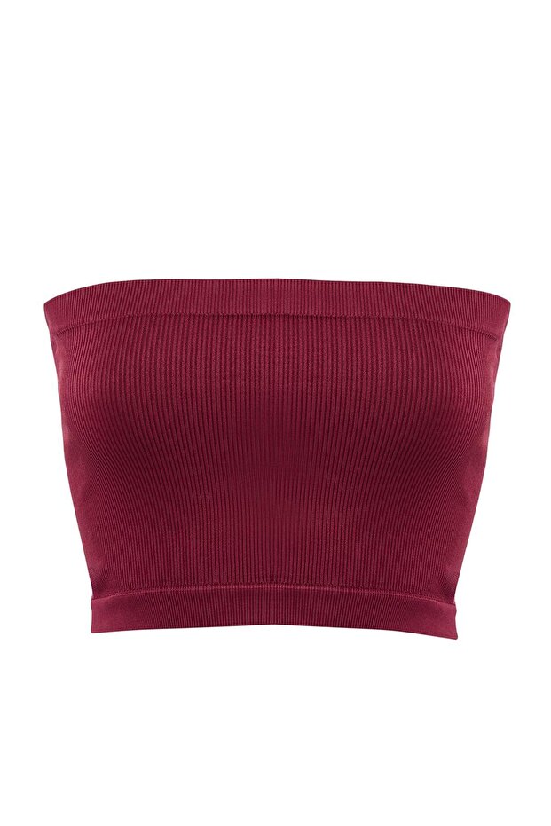 Bordo-Pembe 2'li Paket Seamless/Dikişsiz Fitilli Straplez Örme Spor Sütyeni TWOSS21SS0061 - 11