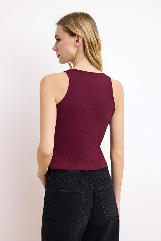 Mürdüm Pamuklu Halter Yaka Fitted/Vücuda Oturan Esnek Örme Atlet TWOSS23AL00069 - 4