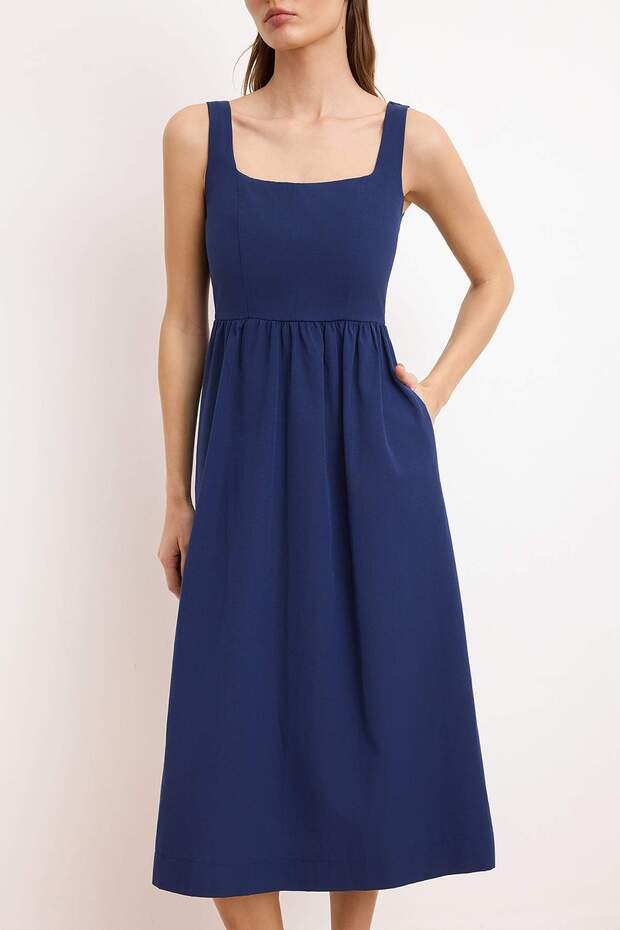 Indigo Belden Açılan Midi Korse Dikiş Detaylı Dokuma Elbise TWOSS24EL00038 - 3