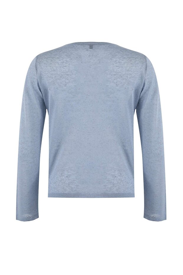 Wardrobe Essentials Mavi Bisiklet Yaka Keten Karışımlı İnce Triko Hırka TWOSS26HI00009 - 6