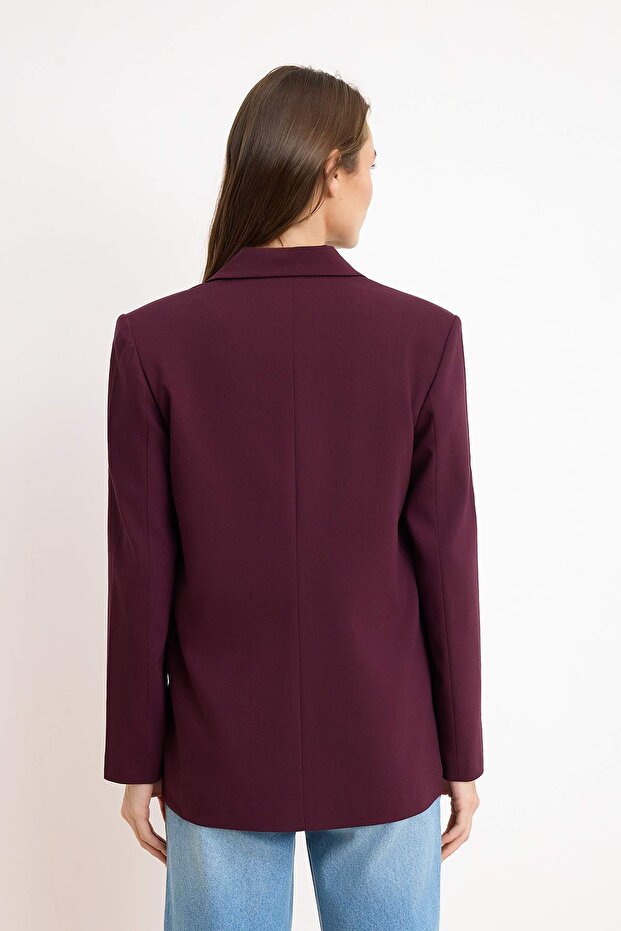 Trendyolmilla Wardrobe Essentials – Mürdüm Cep Detaylı Blazer Ceket | TWOSS26BC00011 - 4