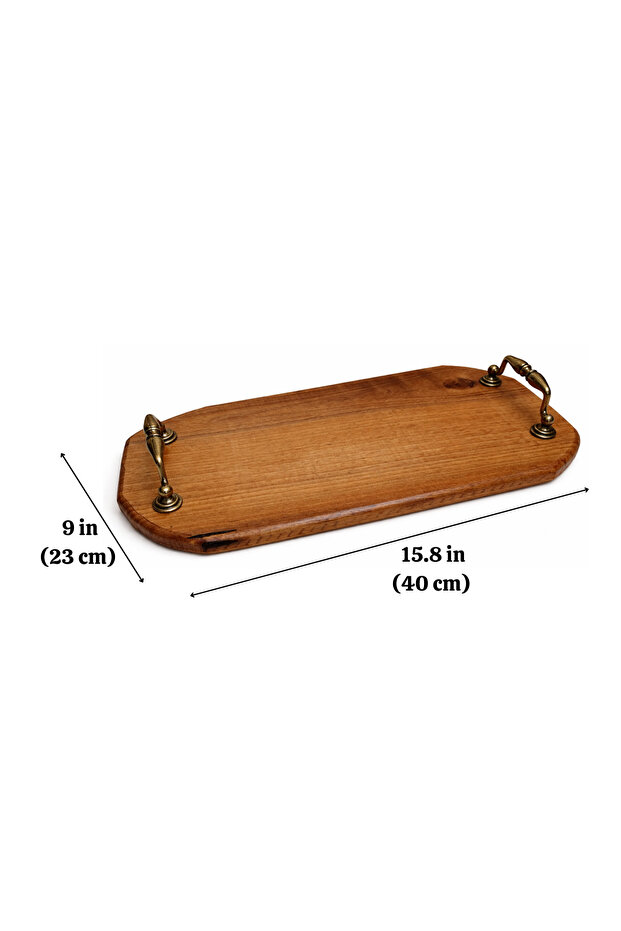 Handmade Wooden Presentation Tray from Walnut Wood – 24X41 cm | Rustic Serving Tray with Metal Handles