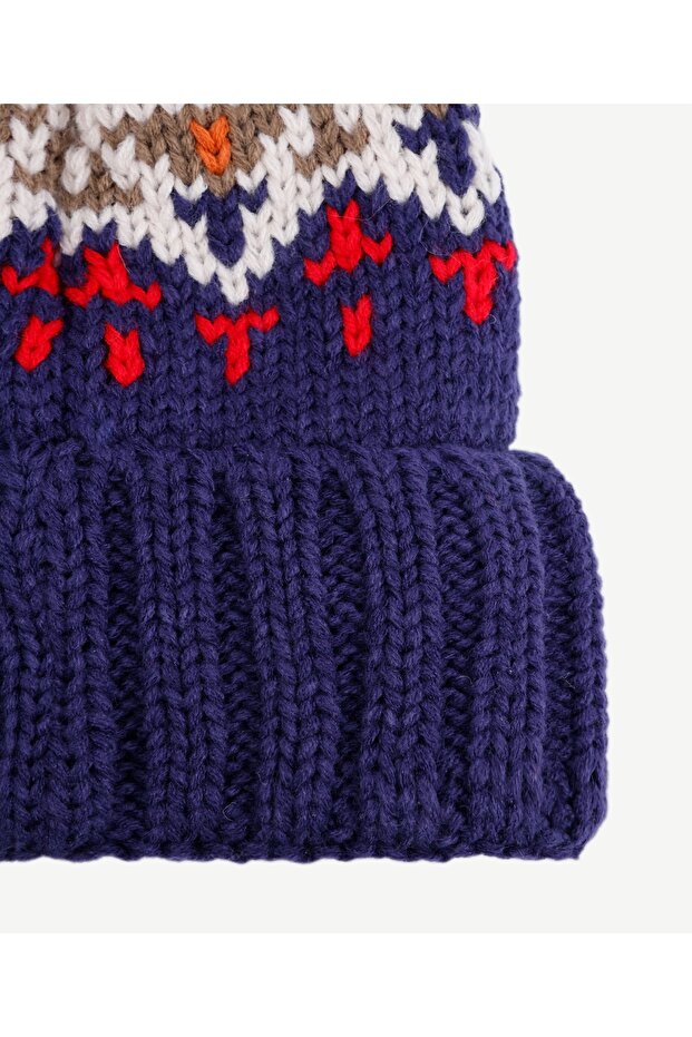 Fleece-Lined Knitted Patterned Beanie - 2