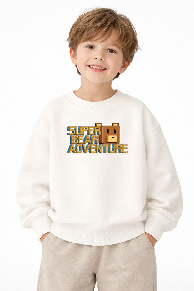 سويت شيرت Super Bear Adventure مطبوع قصة فضفاضة 3 Thread بدون شاردون بأكمام طويلة للجنسين للأطفال