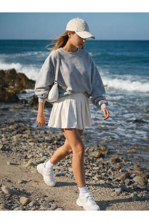 White Linen Mini Pleated Skirt