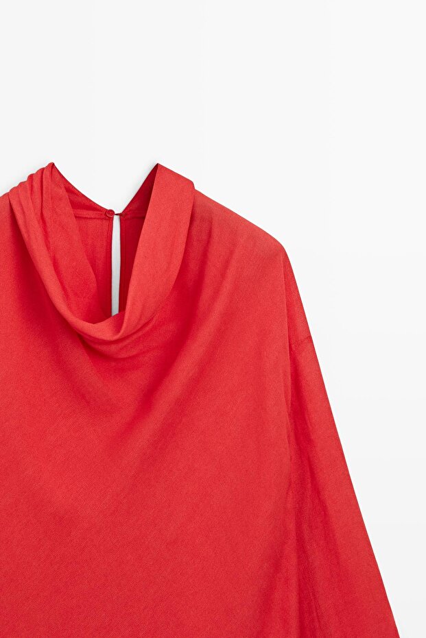 Drape yaka dökümlü bluz - 5