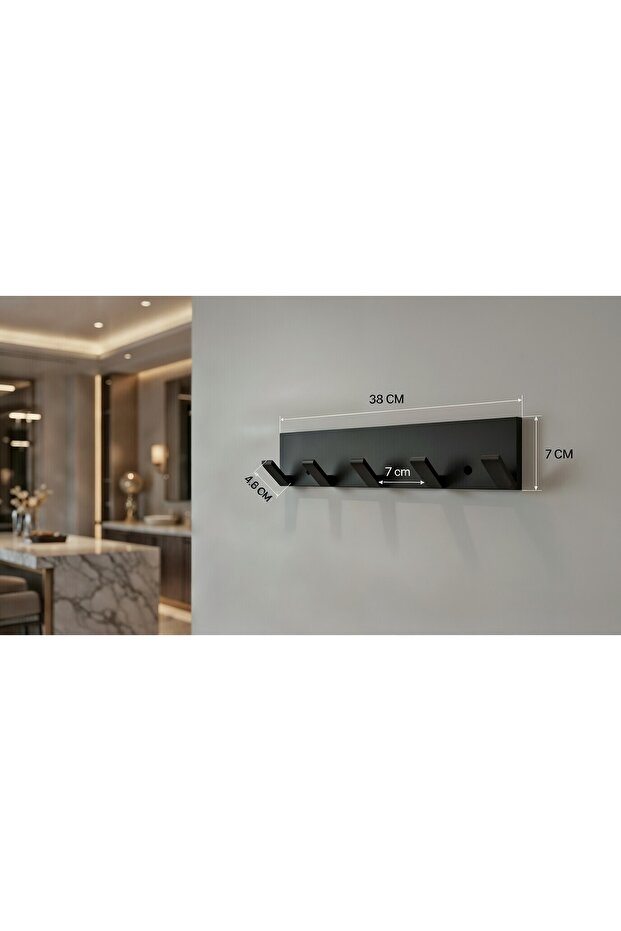 Modern Siyah 5'li Duvar Askılığı - 2
