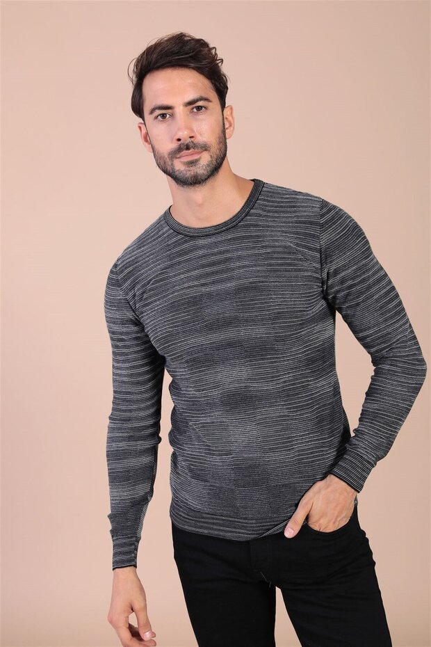 Crew Neck Superfine Wool Sweater - Anthracite