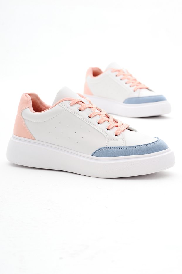 Women's White Powder Comfortable Fit High Poly Sole Lace-Up Sports Shoes