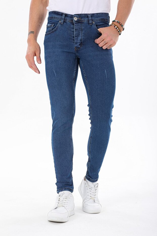 Blue Men's Jeans Skinny Fit Jeans Lycra Narrow Nails