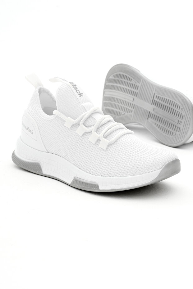 Unisex White Breathable Fabric PU Sole Lace-Up Sneakers
