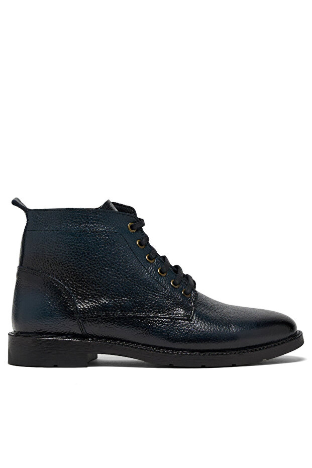 Men's Navy Blue Comfortable Fit Genuine Leather Boots with Laces and Zipper