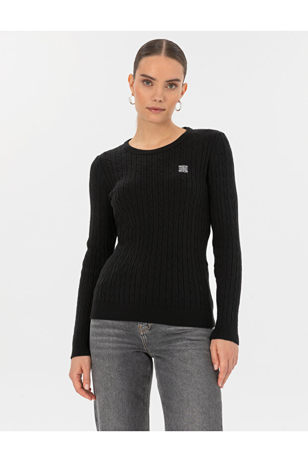 Black Slim Fit Crew Neck Basic Sweater 50317072-Vr046