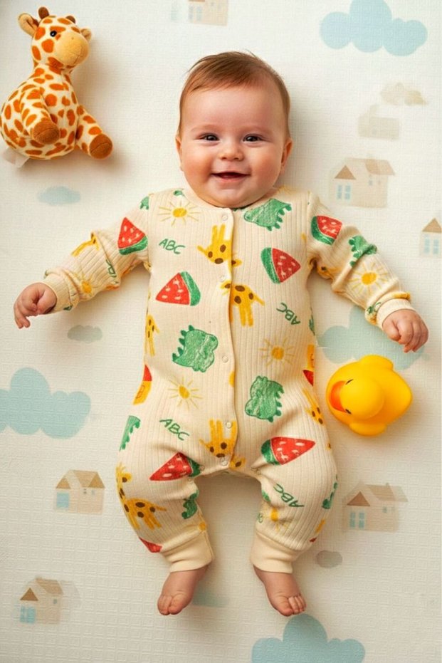 Baby Li̇tte Gi̇raffe 3-6-9 Months Cotton Cuffless Jumpsuit Newborn Hospital Release Baby Clothes Yk585