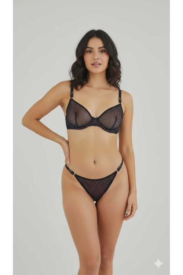 BLACK Fuchsia Polka Dot BRA SET