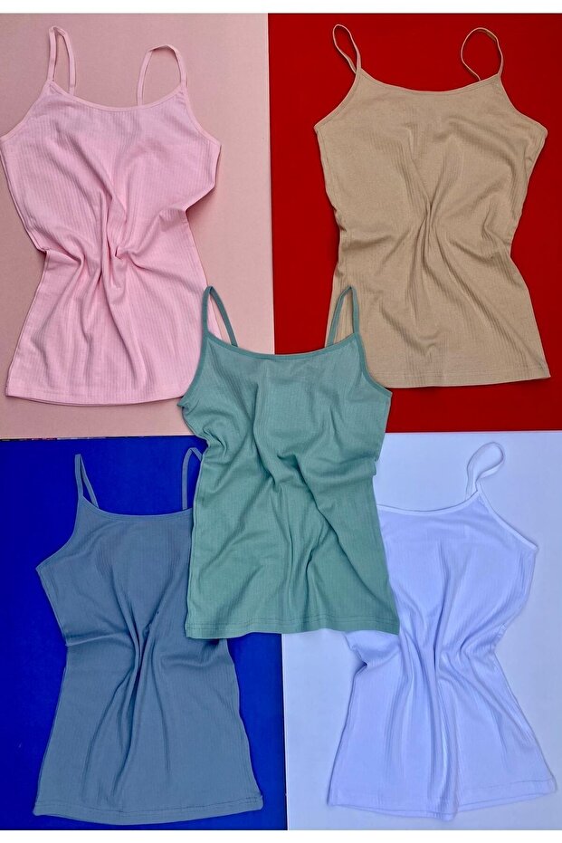 Cotton, Lycra Ribbed Women's T-Shirt with 5 Rope Straps