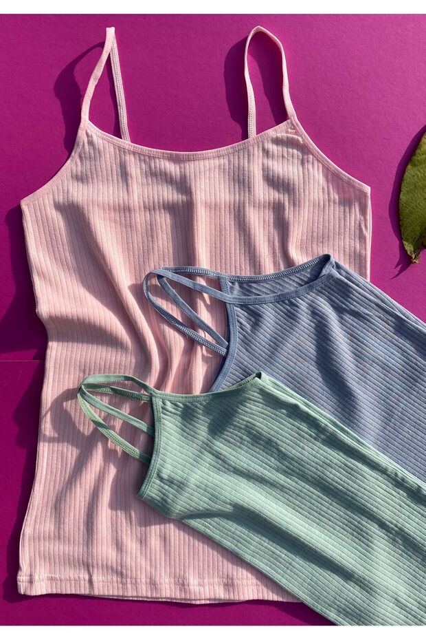 Women's 3-Piece Rope Strap Cotton Lycra Corded Women's Athlete (Pink, Blue and Green)