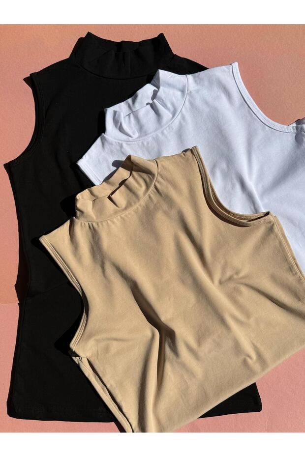 Half-Throated, 3-Piece Black, White, and Skin Color Turtleneck Sleeveless Savior Women's Athlete-Body