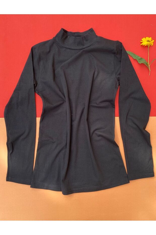Turtleneck 1 Piece Black Color Long Sleeve Cotton T-shirt-Athlete