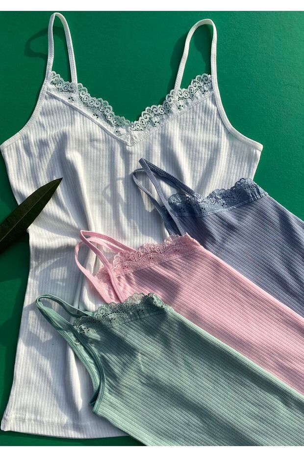 Lacy 4-Piece Cotton Colorful Women's Ribbed Undershirt