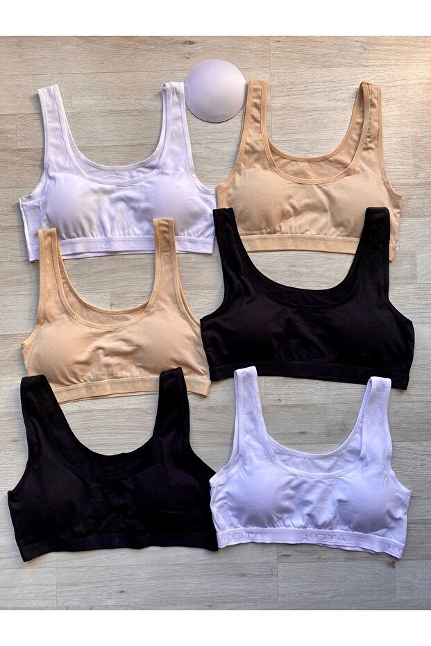 6 Pieces Padded Skin-black-white Thick Strap Cotton and Lycra Half Undershirt (M=70-75, L=80-85, XL=90-95)