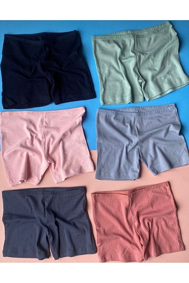 6 Pieces of Ribbed Cotton Lycra Women's Shorts-Bermuda