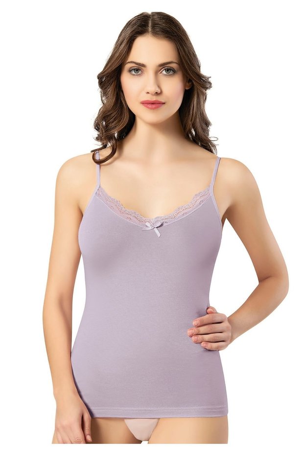 Cotton, Lace, Bow Detailed Lilac Color Women's Undershirt (93% Cotton-7% Lycra) 60V37