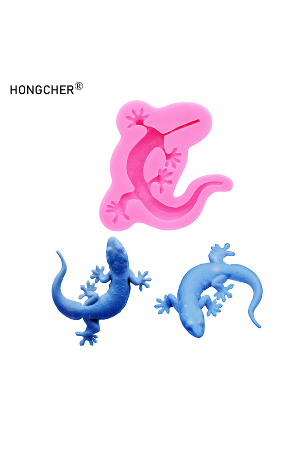 Pink Simulation Lizard Chameleon Amphibious Reptile Silicone Mould DIY Jewelry Small Ornament Fridge