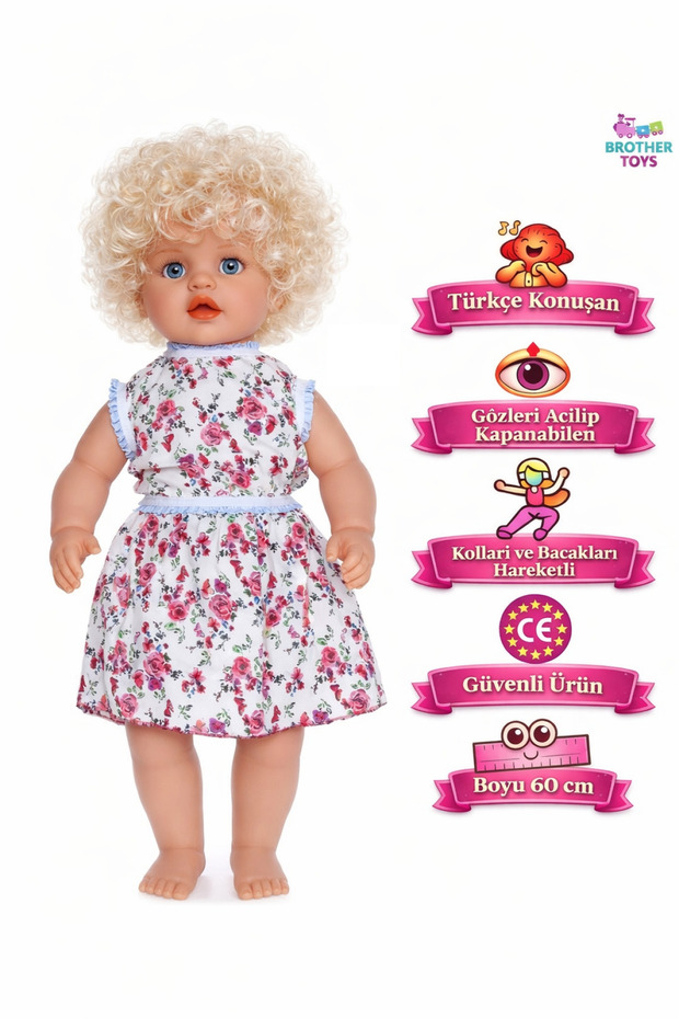 Brother Toys Büyük Boy Türkçe Konuşan Defne Bebek Et Bebek Gövde Ve Bacaklar Sert Plastik 60 Cm