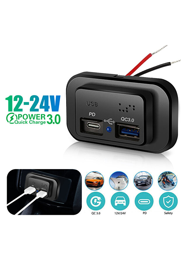 شاحن سيارة kebidumei PD QC3.0 بمنفذ USB مزدوج، مقبس شحن سريع QC3.0 PD، محول طاقة للوحة السيارة