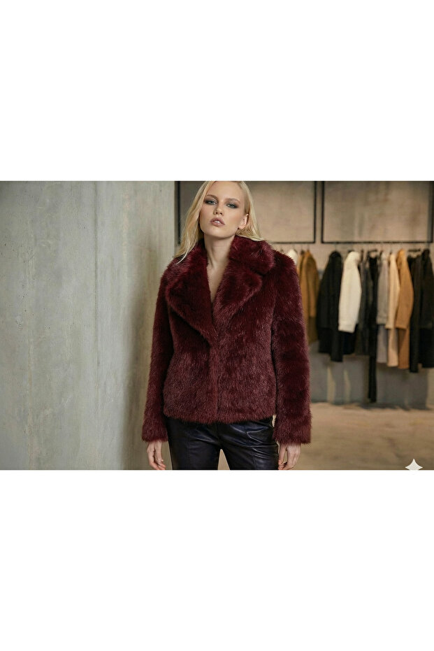 Women's shawl collar premium faux fur coat with snap closure and lined interior - d99828
