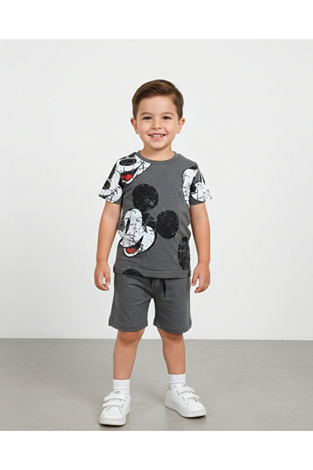 BOY'S SUMMER MICKEY MOUSE PRINTED COOL SUIT WITH SHORTS 2-6 YEARS 100% COTTON