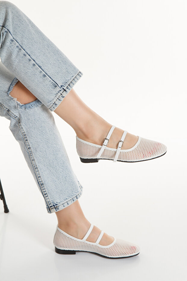 MLT0030-0103 Women's Casual Mesh Ballet Flats with Buckle