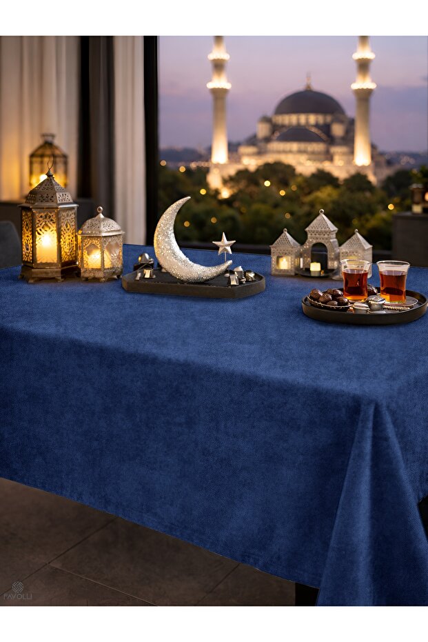Velvet Textured Sapphire Color Tablecloth