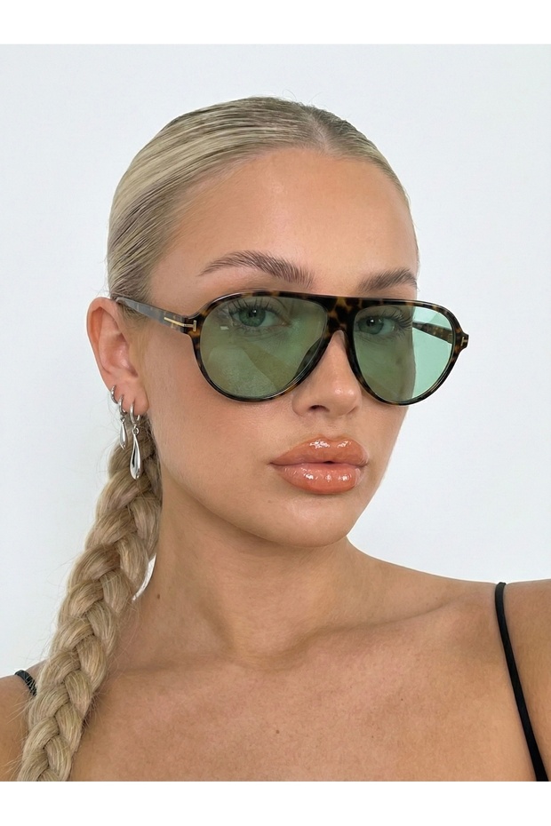 Unisex Tina Aviator Sunglasses Uv400 Leopard Green