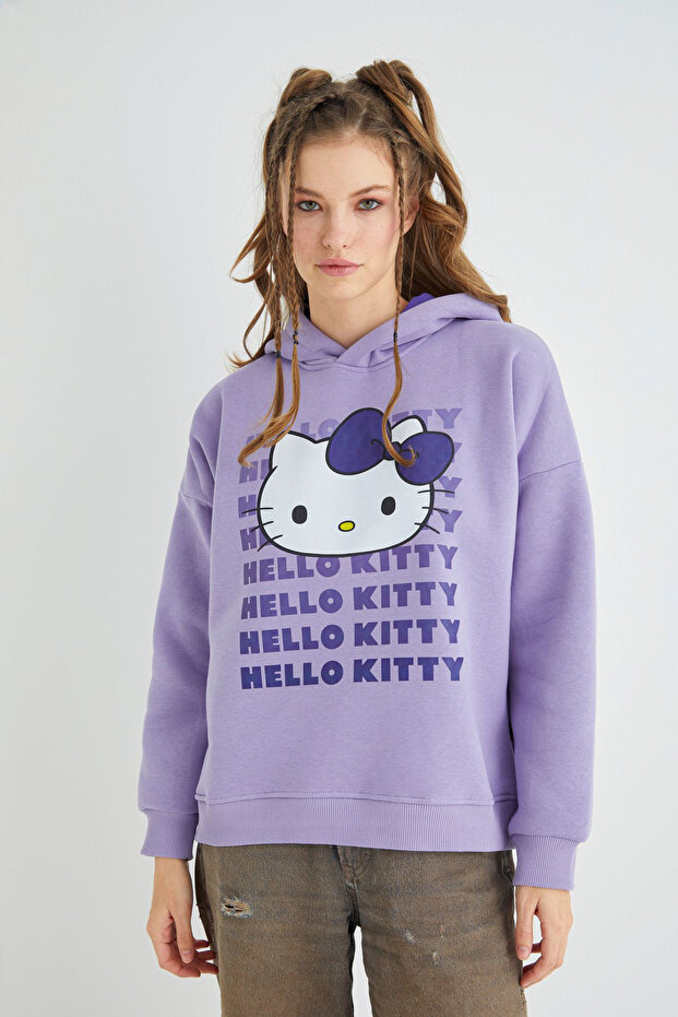 Lisanslı Baskılı Kapüşonlu Oversize Sweatshirt - 3