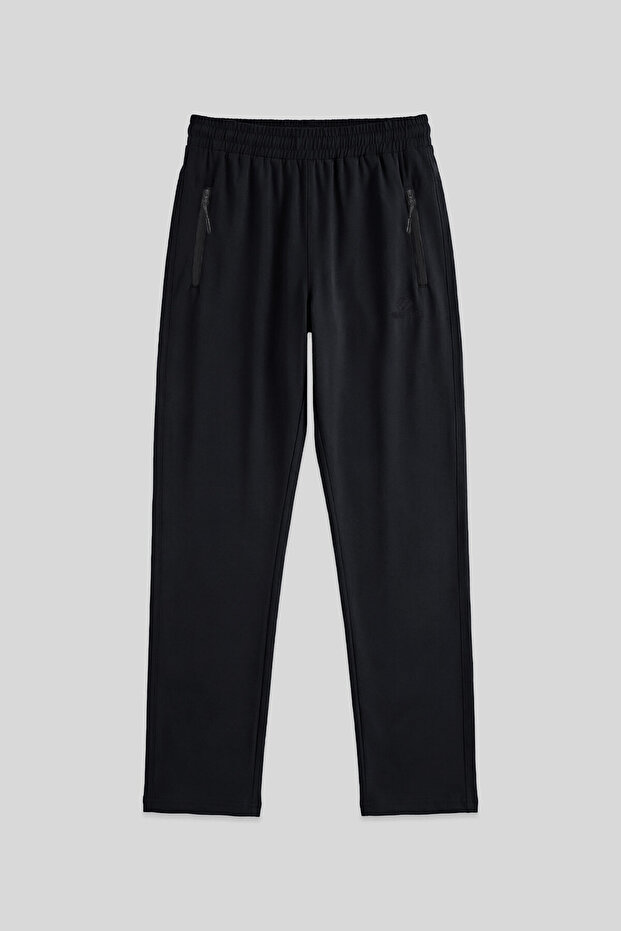 Black Men's Zippered Three-Pocket Standard Fit Classic Leg Sweatpants Bottom - 84768