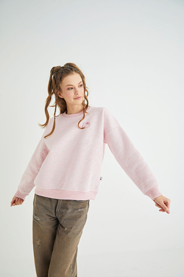 Lisanslı Baskılı Kalın Pembe Sweatshirt - 6