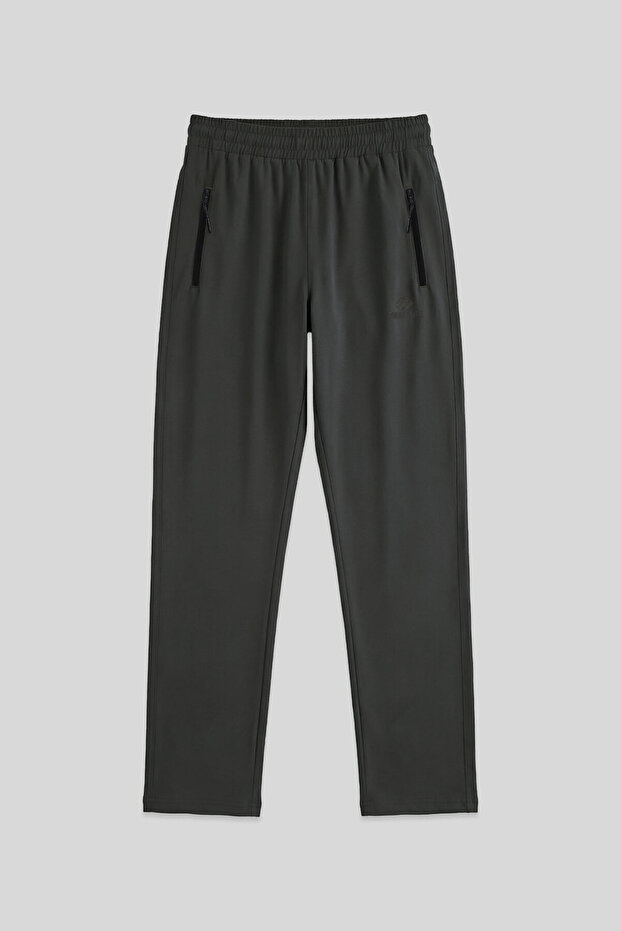 Khaki Men's Zippered Three-Pocket Standard Fit Classic Leg Sweatpants - 84768